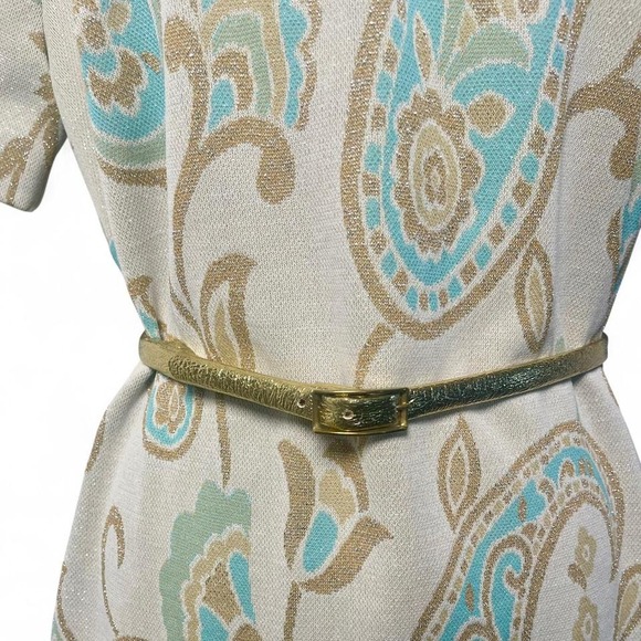 Vintage 1960s / 1970s Edith Flagg gold paisley sheath dress - Picture 4 of 8